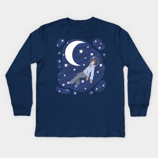 Floating in space while listening to tunes Kids Long Sleeve T-Shirt